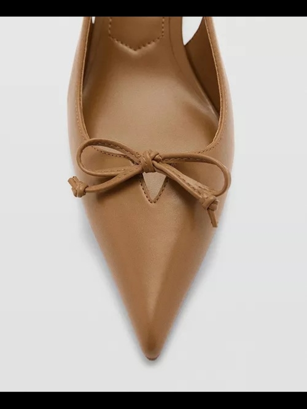 Mango Tan Pointed Slingback Kitten Heels with Bow - Picture 5 of 9